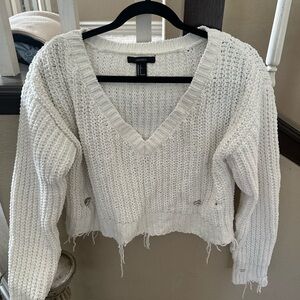 White Distressed Knit Sweater by forever 21